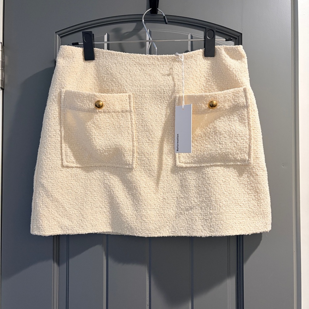Reformation Aurelia Skirt - White Tweed Mini Skirt Size 6 NWT